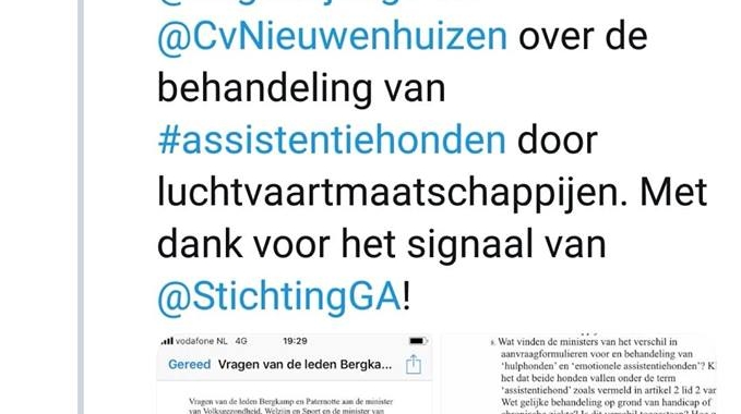 Schriftelijke vragen Vera Bergkamp en Jan Paternotte over assistentiehondenbeleid KLM